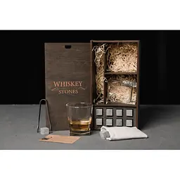 Подарунковий набір Whiskey Stones камені для віскі 8 штук + інструкція + мішечок для зберігання + щипці та 2 склянки - мініатюра 3
