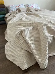 Покривало Zeintex Greece вафельне бавовняне бежеве 200х230 см - мініатюра 2
