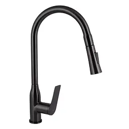 Змішувач для кухні Qtap Vlasta New з висувним виливом QTVLA344GMB45647 Gunmetal Black PVD Шліфований чорний хром