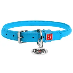 Нашийник для собак Waudog Glamour, круглий, шкіряний, з QR паспортом, XXL, 53-63х1,3 см, блакитний