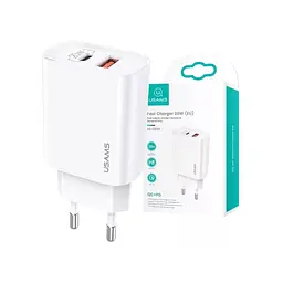Адаптер мережевий USAMS T35 Fast Charger US-CC121 - USB+Type-C 20W білий - мініатюра 5