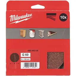 Папір шліфувальний MILWAUKEE діаметр 150мм//6 HL, зерно 60, (10шт)