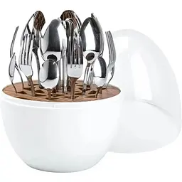 Набір столових приладів TS Kitchen Білий на 6 персон із нержавіючої сталі сріблястий 24 штуки в яйці