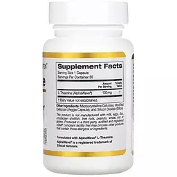 L-Теанін California Gold Nutrition L-Theanine Supports Relaxation 100 мг 30 вегетаріанських капсул - мініатюра 2