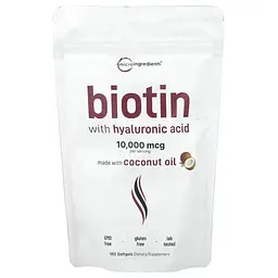 Биотин (B-7) Biotin with Hyaluronic Acid 365 Softgels Micro Ingredients vit0006482