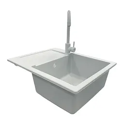 Adamant Набір кухонні Minimal, штучний камінь, прямокут., з крилом, 615х495х200мм, чаша - 1, врізна, Old stone + змішувач та дозатор - мініатюра 3