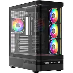Корпус ModeCom VOLCANO AQ200 ARGB MIDI FRONT LCD 4x120mm fans BLACK без БЖ ATX