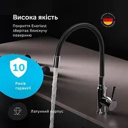 Змішувач для кухні з гнучким виливом AM.PM X-Joy S EcoStart чорний/хром F85B07602 - мініатюра 4