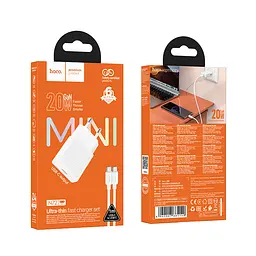 Сітчастий зарядний пристрій з кабелем HOCO N72 Speed single-port PD20W ultra-thin charger set(C to C)(EU) - мініатюра 2