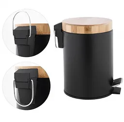 Кошик для сміття Yoka Bin Black Bamboo 3л. для ванної кімнати CH.BIN-BLK, Чорний матовий - мініатюра 2