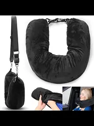 Подушка-чохол для ручної поклажі в літак Travel Pillow Bag 79×18 см, з ремінцями, чорна - мініатюра 2