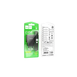 Зарядний пристрій HOCO C141A 2xUSB + cable USB to USB-C black (6942007627900) - мініатюра 4