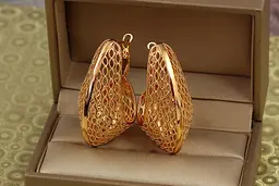 Сережки Xuping Jewelry крупна сіточка 4 см золотисті - мініатюра 2