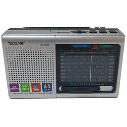 Радіоприймач на акумуляторі сірий стовпчик з радіо FM USB MicroSD Golon RX-6622