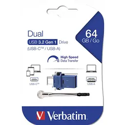 USB флеш накопичувач Verbatim 64GB Dual USB Drive USB 3.0/Type-C (49967) - мініатюра 2