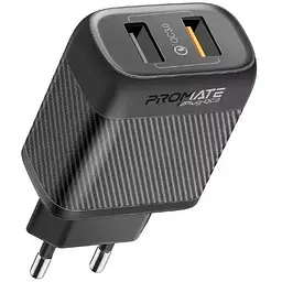 Зарядний пристрій Promate biplug-qc3.eu-bk
