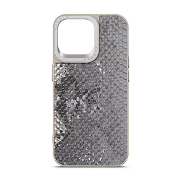 Кожаный чехол для Apple iPhone 14 Pro Max, Harder Snake Pattern, серый, термополиуретан ТПУ + экокожа с текстурой змеиной кожи, панель, защита корпуса, противоударный, микрофибра, рамка вокруг камеры, защита всего корпуса, (ARM76816)