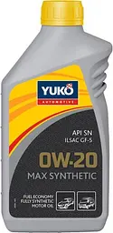 Автомобільна моторна олива YUKO MAX SYNTHETIC 0W-20 1л 4823110400913