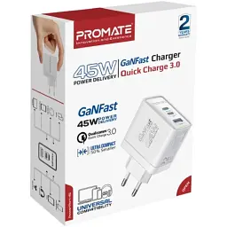 Зарядний пристрій Promate powerport-45 2xUSB-C PD + USB-A QC 45W White (powerport-45.white) - мініатюра 6