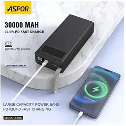 Акумулятор зовнішній Aspor A306 30000 mAh із швидкою зарядкою - мініатюра 3