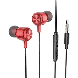 Провідні вакуумні навушники Hoco M87 String wired earphones with microphone, 3.5mm, 1.2m, red
