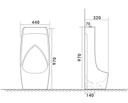 Піссуар підлоговий Mixxus Premium Bevel-0902 440x320x970 мм з краном для пісуара MP6666, Білий - мініатюра 3