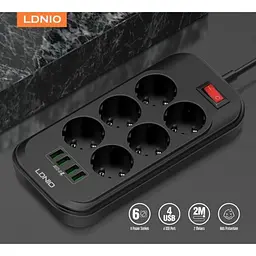 Мережний фільтр LDNIO SE6403 6 розеток і 4 USB 2 м Чорний - мініатюра 4
