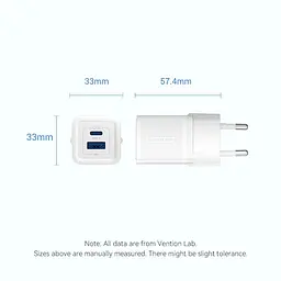 Зарядний пристрій 2xUSB 30W (USB-A/USB-C) + USB-C cable М-М White Vention - мініатюра 4