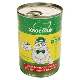 Вологий корм для дорослих котів Хвостик зі шматочками м’яса яловичини в підливі, 415 г - мініатюра 2