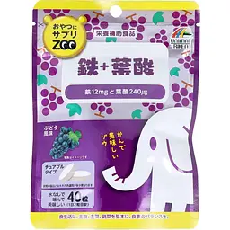 Дієтична добавка Unimat Riken Zoo з залізом та фолієвою кислотою зі смаком винограду 40 жувальних пігулок