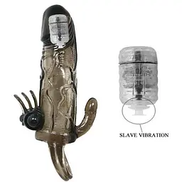 Подовжуюча насадка з вібрацією Baile Brave Men Vibro Penis Sleeve Black, 14.7х3.7 см - мініатюра 3