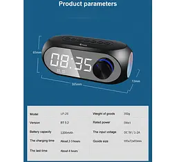 Портативная колонка, часы, будильник Kisonli LP2S Bluetooth 1200mAh 5Вт Black - мініатюра 3
