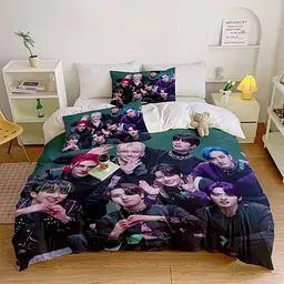 Постільна білизна Stray Kids №2 комплект 3D мікросатин полуторний наволочки 70×70 см