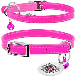 Нашийник для котів Waudog Glamour шкіряний з еластичною вставкою та QR паспортом 22-30х0.9 см рожевий - мініатюра 3