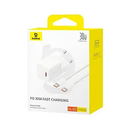 Зарядний пристрій Baseus GaN5 швидке заряджання USB-C 30 Вт + кабель 1.0 м USB-C 100 Вт білий (P10110902213-00) - мініатюра 7