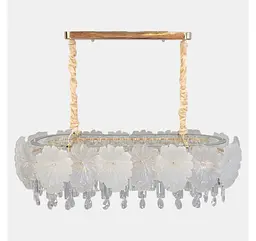 Лінійна золота LED люстра Artlight 7068-800x350AGD з матовим скляним листям і прозорим декором 116W - мініатюра 4