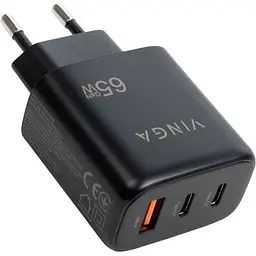Зарядний пристрій Vinga GaN 65W PD+QC 2C1A ports Wall Charger (VCPCHCCA65B) - мініатюра 3