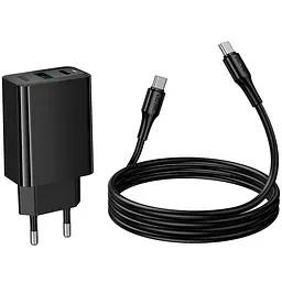 МЗП Hoco CS94A Leader PD20W+QC3.0 (1USB-A/1C) + кабель Type-C to Type-C Black - мініатюра 6