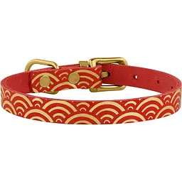 Нашийник для котів BronzeDog Barksi Classic Море шкіряний одинарний з золотим тисненням 2XS 18-25х1 см червоний - мініатюра 2