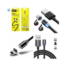 Дата кабель USB 2.0 AM to Lightning + Micro 5P + Type-C magnetic black Denmen (DN-D09E-BK) - мініатюра 4