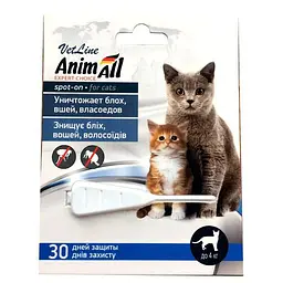 Краплі AnimAll VetLine Спот он проти бліх вошей волосоїдів для котів до 4 кг 0.5 мл