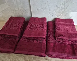 Набір турецьких махрових рушників Cestepe 50х90 3 штуки + 70х140 3 штуки Bamboo Cicek Bordo - мініатюра 6