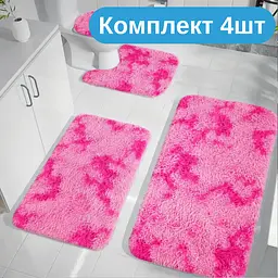 Практичний комплект м'яких килимків для ванної 4 шт , пухнасті антиковзкі килимки рожевий KT9000510 - мініатюра 2