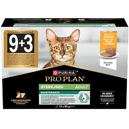 Набір: Вологий корм Purina Pro Plan для дорослих стерилізованих котів, мус з куркою 12х85 г