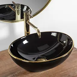 Умивальник Rea Sofia 41x34,5 black gold edge (REA-U3695), Глянцева - мініатюра 2