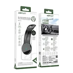 Автотримач для телефона з бездротовим зарядним ACEFAST D21 Velcro in-car wireless charging holder чорний - мініатюра 3