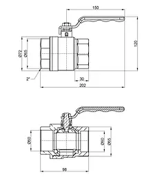 Кран кульовий Thermo Alliance Standart 2" ВВ прямий, нікель, PN40, важіль SD600NW50PN40 - мініатюра 3