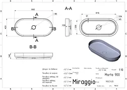 Умивальник Miraggio MARTA 900 (0000692) Miramarble, Глянцевий, Накладний, Білий - мініатюра 2