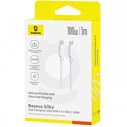 Кабель Baseus Silky Series Fast Charging Type-C to Type-C 100W (1m) white (P10377704213-00) - мініатюра 2