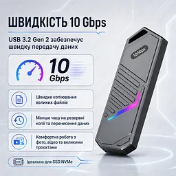 Зовнішня кишеня для SSD M.2 NVMe кишеня M.2 USB-C корпус для SSD M.2 USB 3.2 Gen2 10Gbps перехідник M.2 NVMe на USB - мініатюра 3